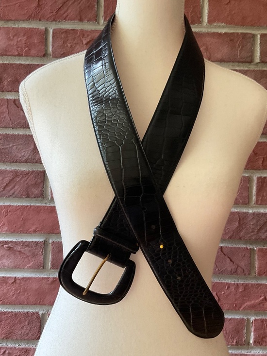 Vintage Lauren Ralph Lauren Wide Black Croc-Embossed Italian Leather Belt Size L main image 14